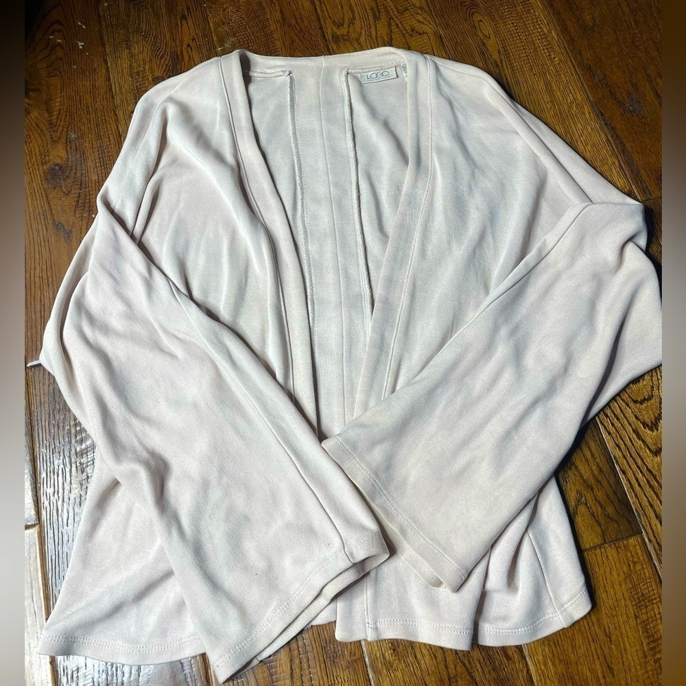 LOGO by Lori Goldstein White Asymmetrical Open Knit Cardigan Sweater XS